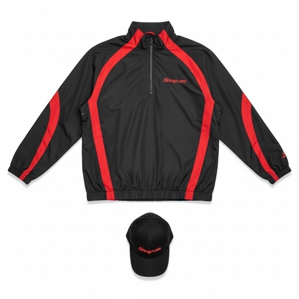 Snap-on Jacket Mens 2XL Black Red 1/4 Zip Windbreaker American Ingenuity Eagle